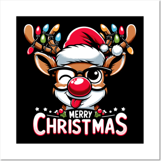 Merry Christmas Rudolph Reindeer Xmas Family holiday Posters and Art